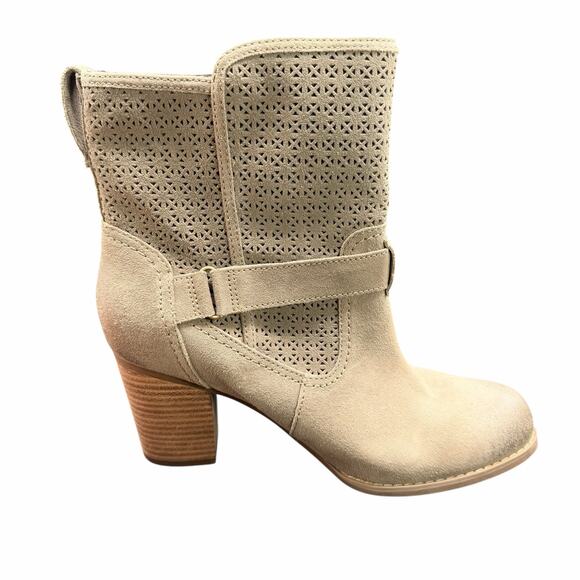 Timberland Savin Hill Mid Beige Suede Perforated Block Heel Boots Women’s 9.5 - Picture 9 of 12